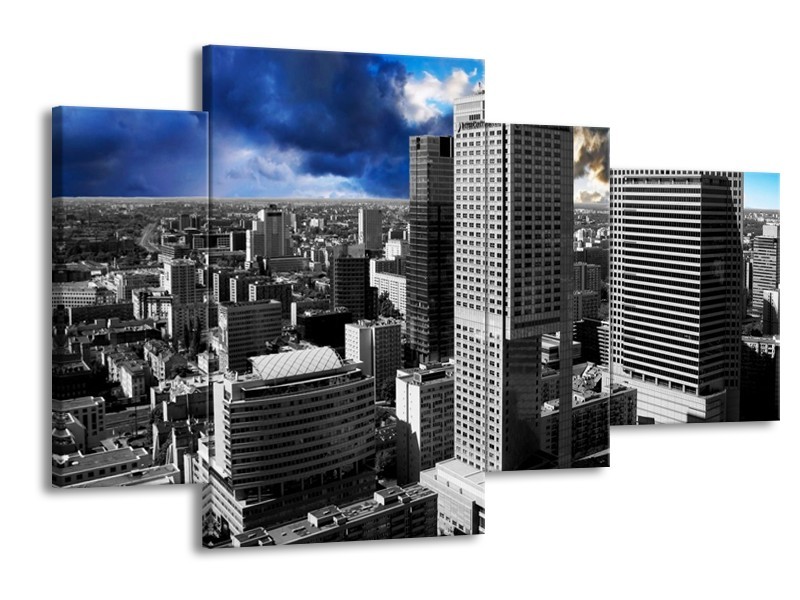 Glas schilderij Gebouw | Blauw, Grijs | 120x75cm 4Luik