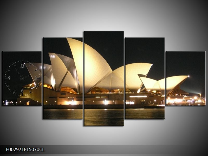 Klok schilderij Sydney | Wit, Zwart, Grijs | 150x70cm 5Luik