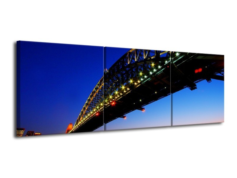 Glas schilderij Brug | Blauw, Oranje, Zwart | 120x40cm 3Luik