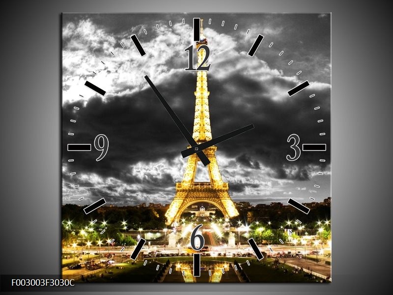 Klok schilderij Eiffeltoren | Grijs, Bruin, Zwart | 30x30cm 1Luik