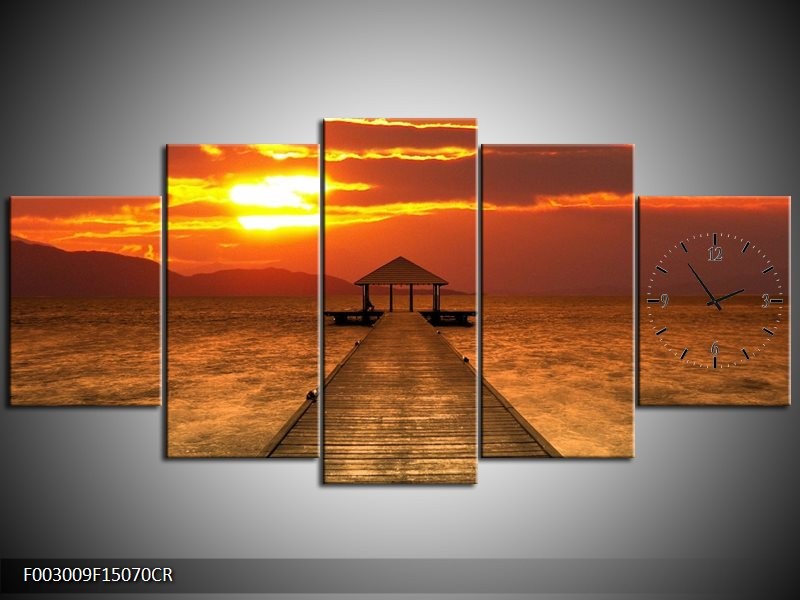 Klok schilderij Uitzicht | Geel, Oranje, Bruin | 150x70cm 5Luik