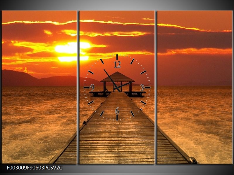 Klok schilderij Uitzicht | Geel, Oranje, Bruin | 90x60cm 3Luik
