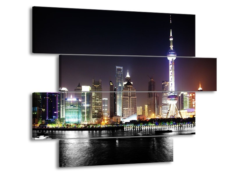 Glas schilderij Nacht | Paars, Grijs, Zwart | 115x85cm 4Luik