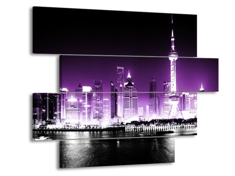 Glas schilderij Nacht | Paars, Zwart | 115x85cm 4Luik