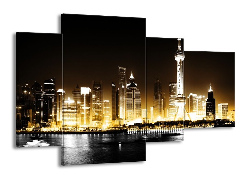 Glas schilderij Steden | Geel, Zwart, Wit | 120x75cm 4Luik