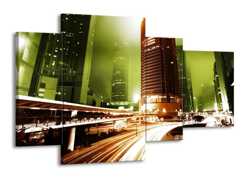 Glas schilderij Steden | Groen, Bruin, Wit | 120x75cm 4Luik