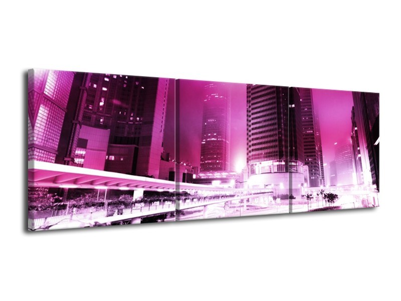 Glas schilderij Nacht | Paars, Roze, Wit | 120x40cm 3Luik