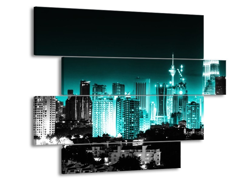 Glas schilderij Nacht | Groen, Zwart, Grijs | 115x85cm 4Luik