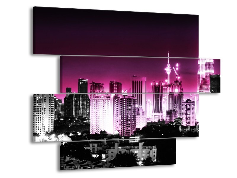 Glas schilderij Nacht | Paars, Roze, Zwart | 115x85cm 4Luik