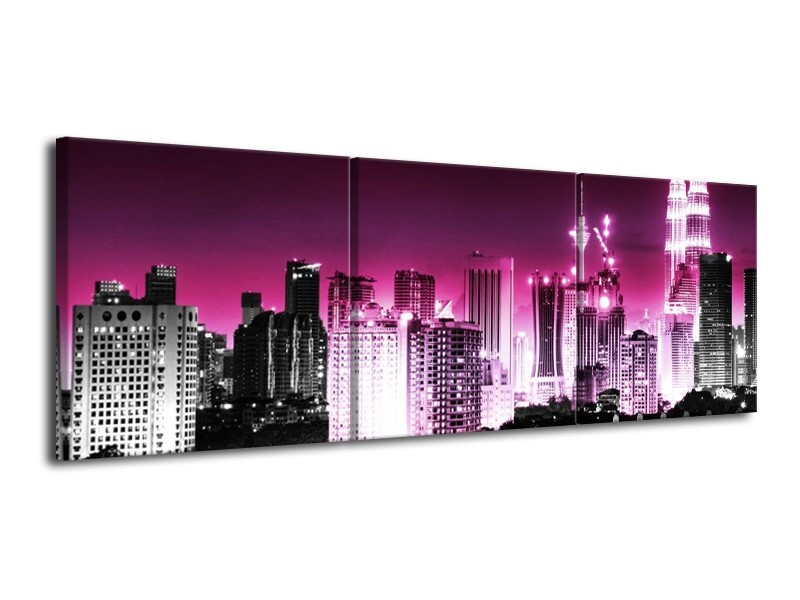 Glas schilderij Nacht | Paars, Roze, Zwart | 120x40cm 3Luik