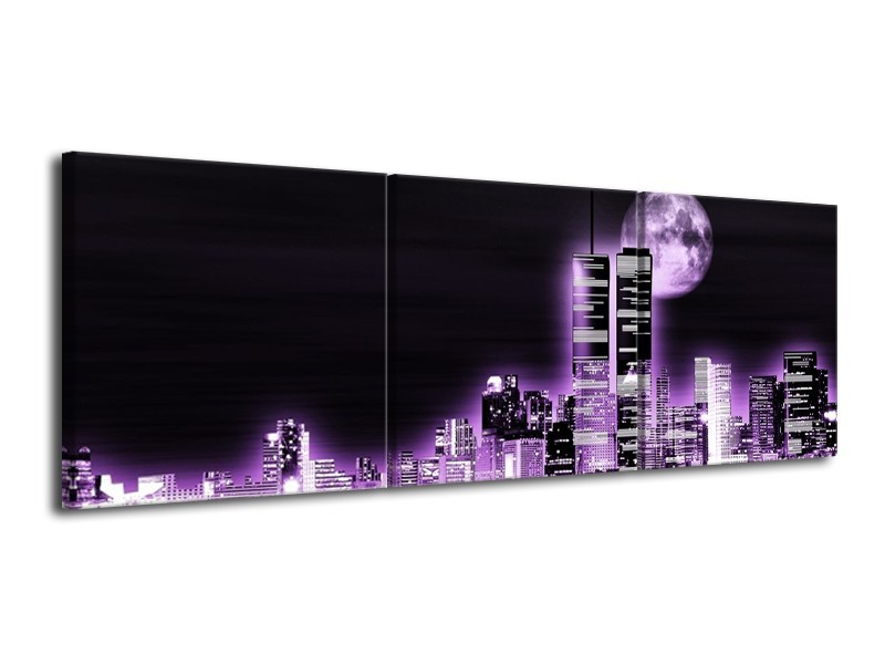 Glas schilderij Nacht | Paars, Zwart, Grijs | 120x40cm 3Luik
