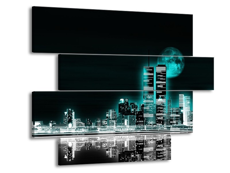 Glas schilderij Nacht | Groen, Zwart, Grijs | 115x85cm 4Luik