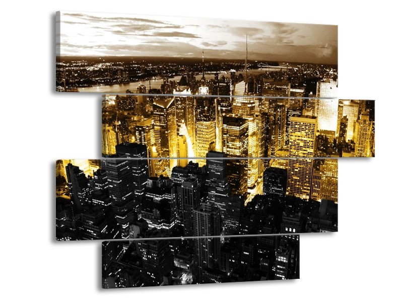 Glas schilderij Steden | Geel, Zwart, Wit | 115x85cm 4Luik