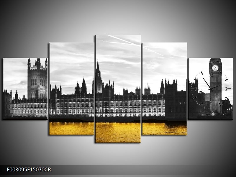 Klok schilderij Londen | Bruin, Zwart, Geel | 150x70cm 5Luik
