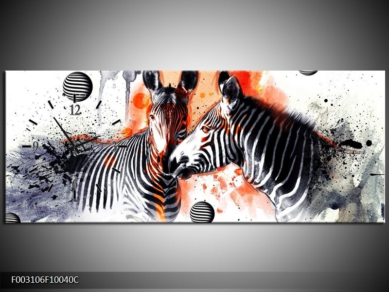 Klok schilderij Zebra | Rood, Zwart, Wit | 100x40cm 1Luik