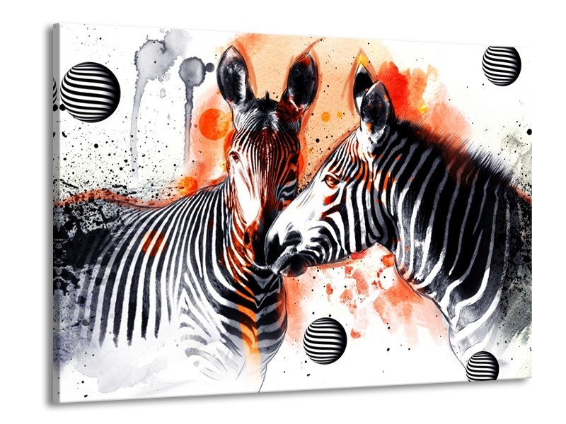 Canvas schilderij Zebra | Rood, Zwart, Wit | 100x70cm 1Luik