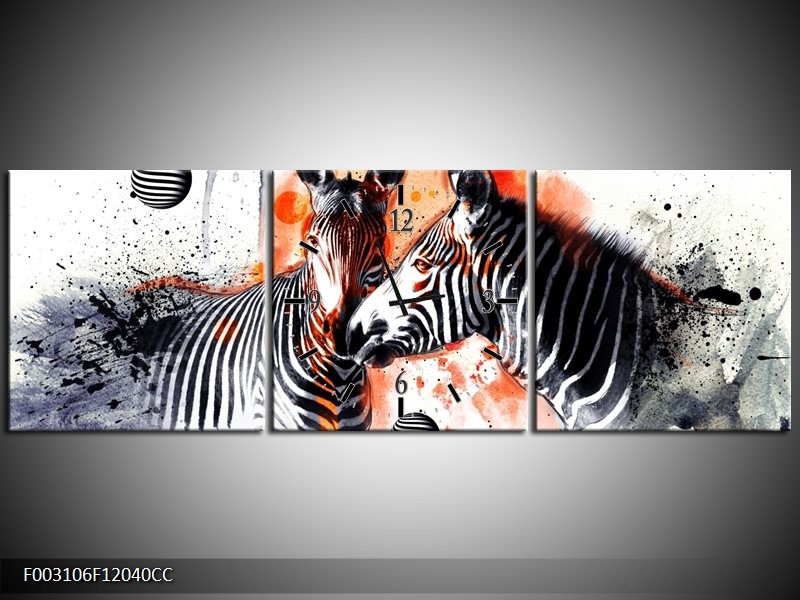 Klok schilderij Zebra | Rood, Zwart, Wit | 120x40cm 3Luik