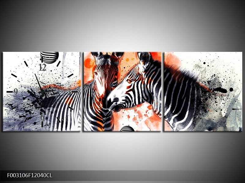 Klok schilderij Zebra | Rood, Zwart, Wit | 120x40cm 3Luik