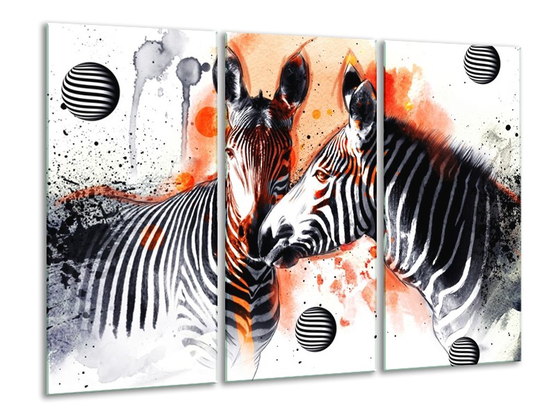 Canvas schilderij Zebra | Rood, Zwart, Wit | 120x80cm 3Luik