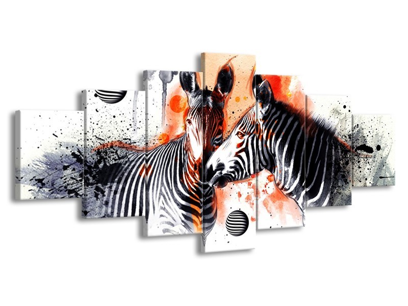 Canvas schilderij Zebra | Rood, Zwart, Wit | 210x100cm 7Luik