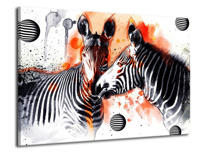 Canvas schilderij Zebra | Rood, Zwart, Wit | 70x50cm 1Luik