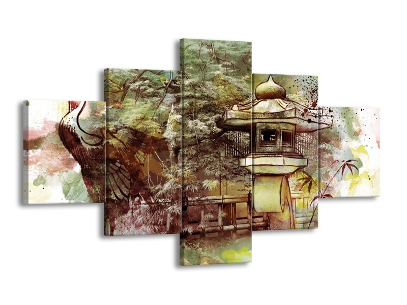 Canvas schilderij Natuur | Groen, Rood, Geel | 125x70cm 5Luik