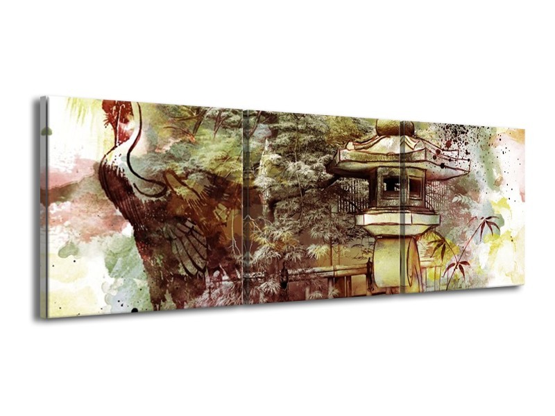 Canvas schilderij Natuur | Groen, Rood, Geel | 150x50cm 3Luik