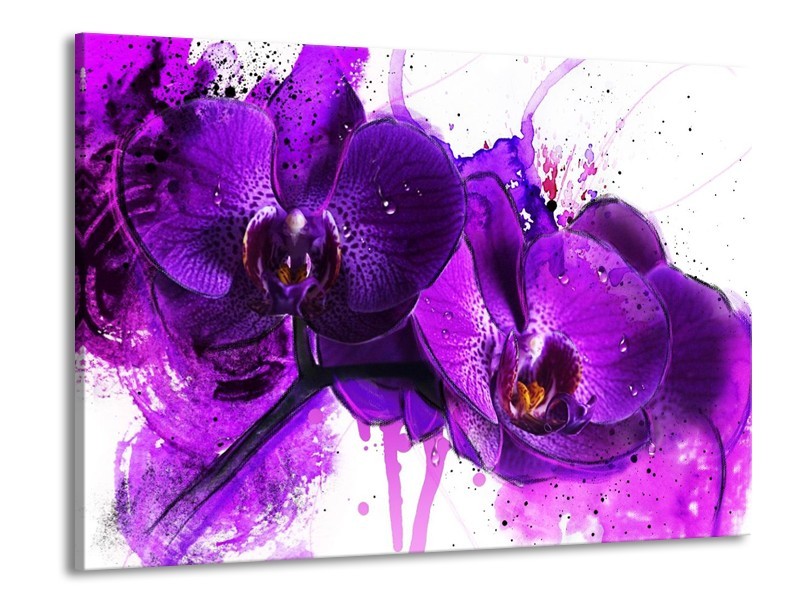 Glas schilderij Orchidee | Paars, Wit, Zwart | 100x70cm 1Luik