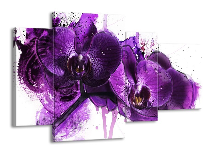 Glas schilderij Orchidee | Paars, Wit, Zwart | 120x75cm 4Luik