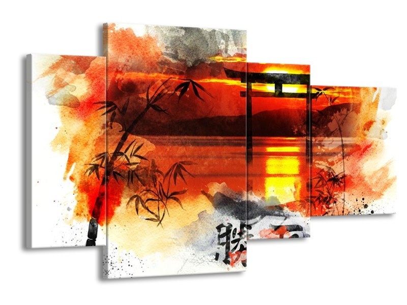 Glas schilderij China | Rood, Zwart, Wit | 120x75cm 4Luik