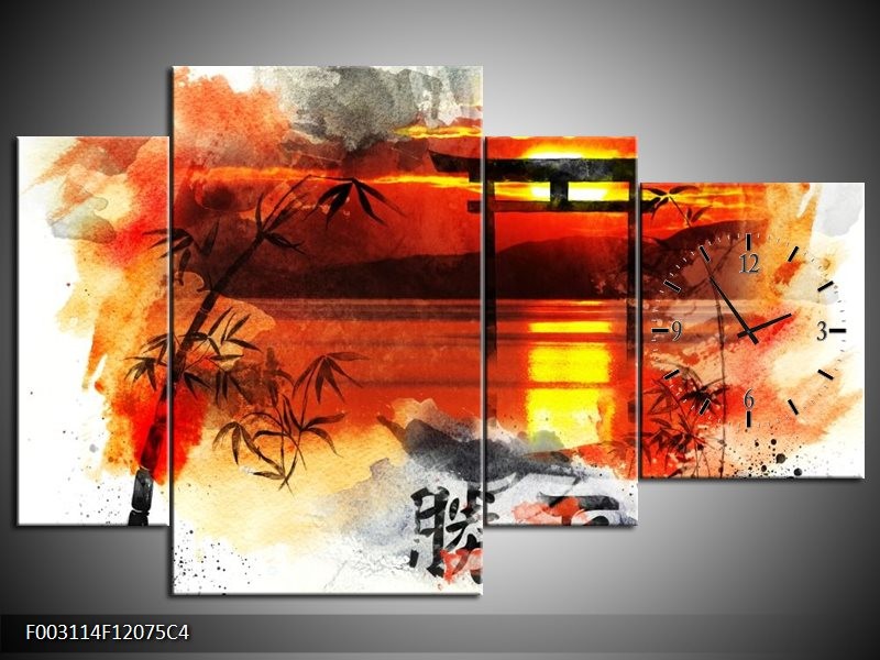 Klok schilderij China | Rood, Zwart, Wit | 120x75cm 4Luik