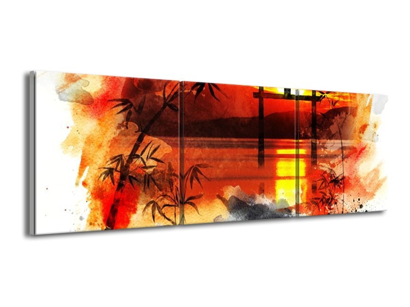 Canvas schilderij China | Rood, Zwart, Wit | 150x50cm 3Luik