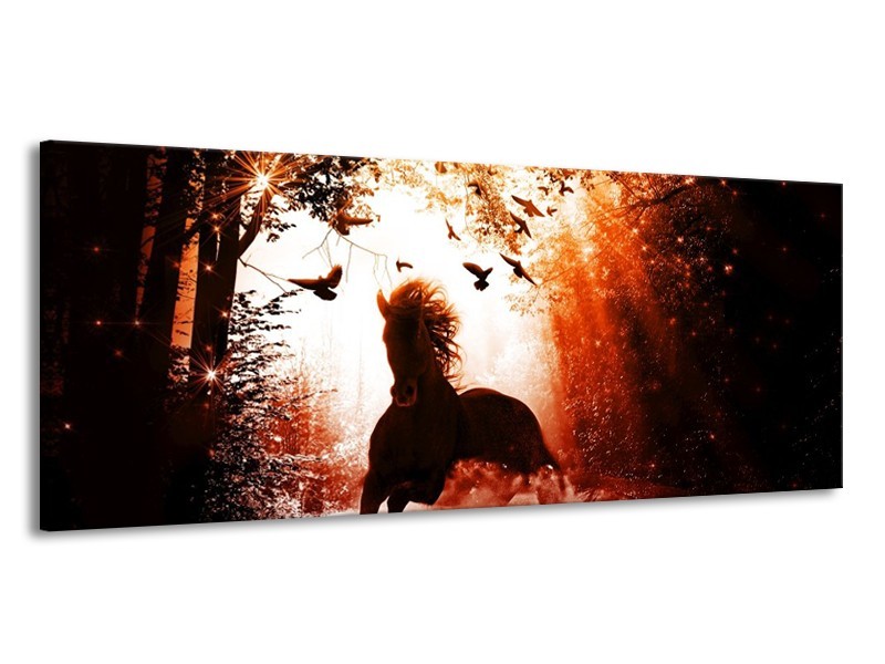 Canvas schilderij Paard | Rood, Zwart, Wit | 145x58cm 1Luik