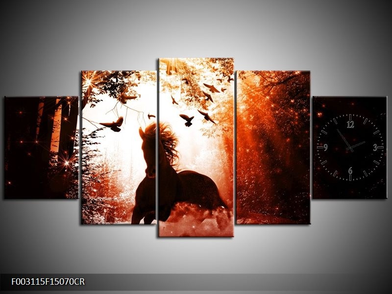 Klok schilderij Paard | Rood, Zwart, Wit | 150x70cm 5Luik