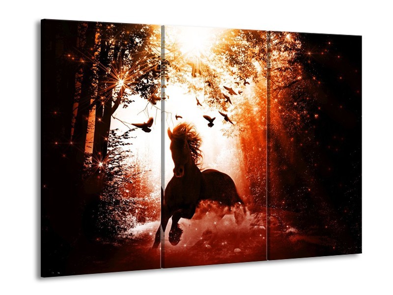 Canvas schilderij Paard | Rood, Zwart, Wit | 90x60cm 3Luik