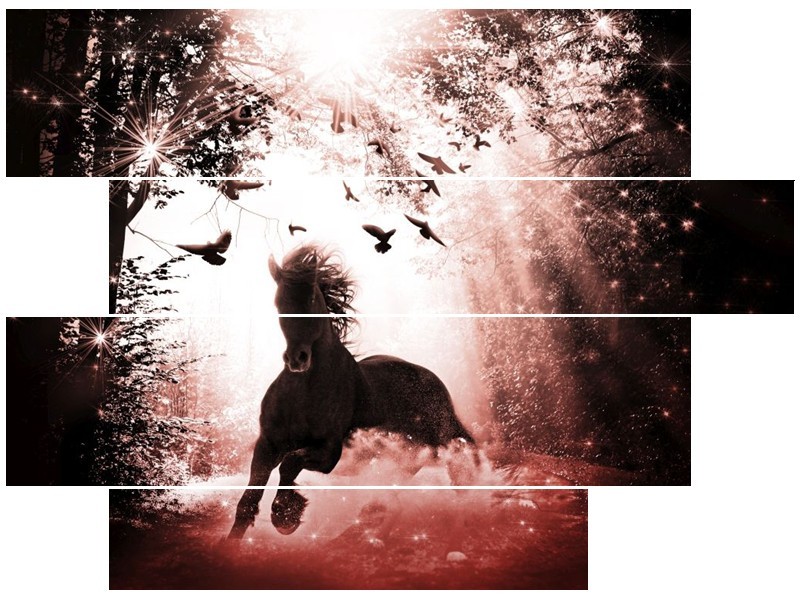 Canvas schilderij Paard | Rood, Zwart, Wit | 115x85cm 4Luik