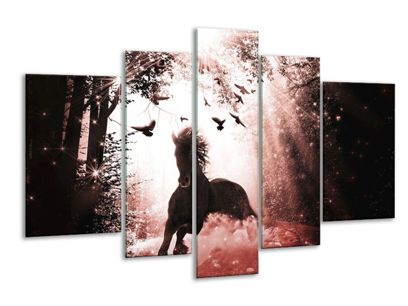 Canvas schilderij Paard | Rood, Zwart, Wit | 170x100cm 5Luik