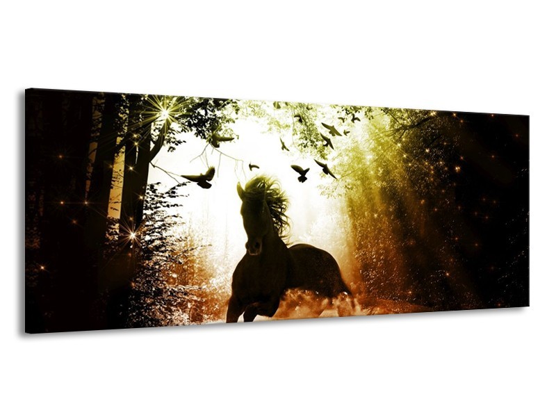 Canvas schilderij Paard | Groen, Zwart, Wit | 145x58cm 1Luik