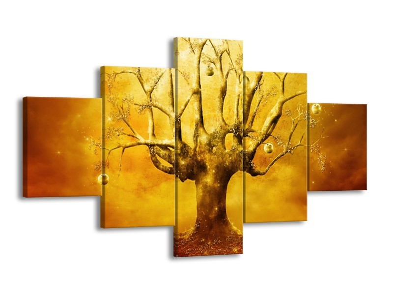 Canvas schilderij Abstract | Goud, Geel, Bruin | 125x70cm 5Luik
