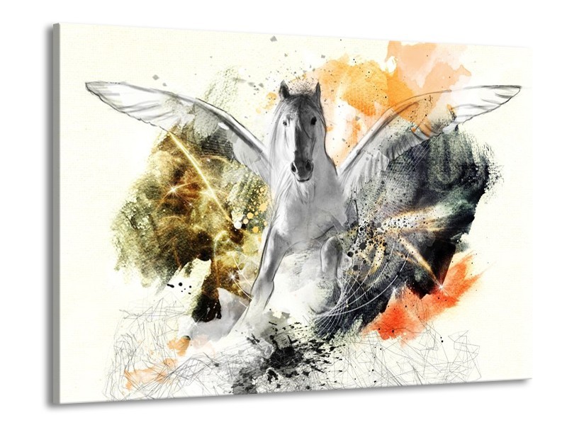 Canvas schilderij Paard | Wit, Oranje, Grijs | 100x70cm 1Luik
