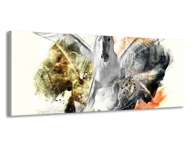 Canvas schilderij Paard | Wit, Oranje, Grijs | 145x58cm 1Luik