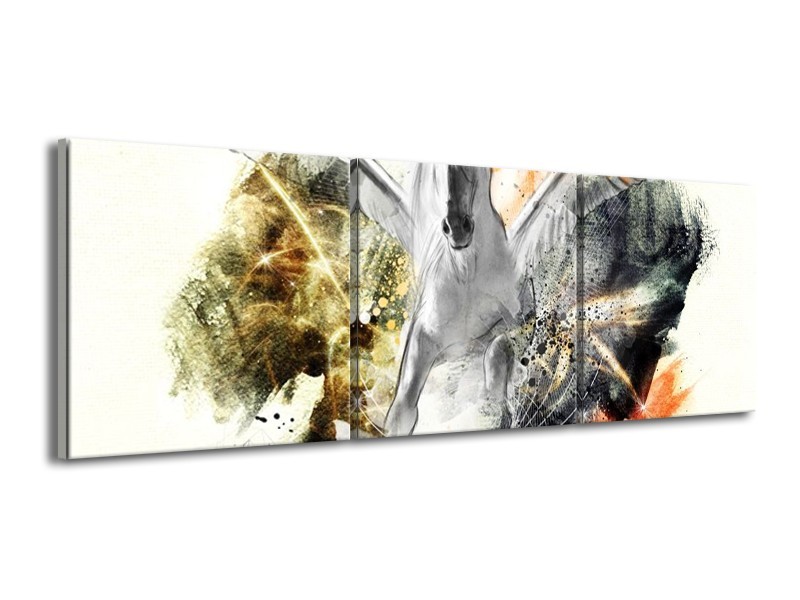 Canvas schilderij Paard | Wit, Oranje, Grijs | 150x50cm 3Luik