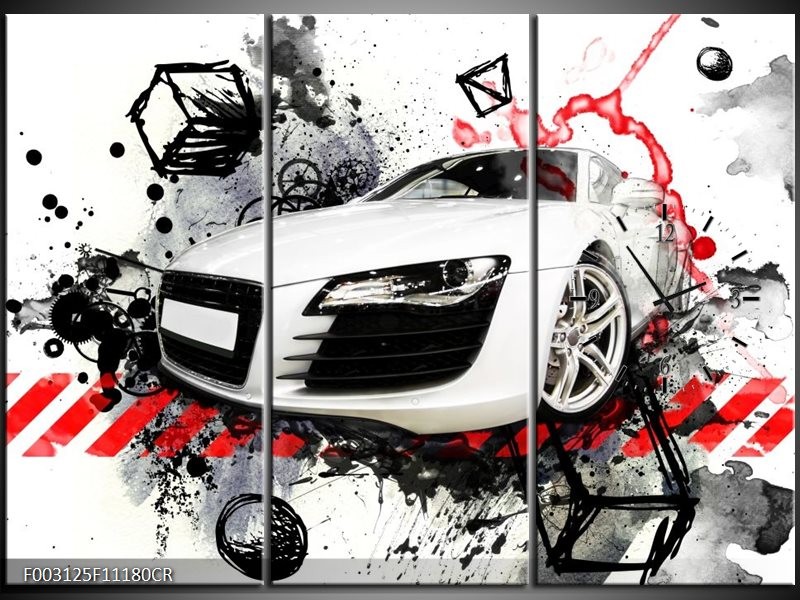 Klok schilderij Audi | Rood, Zwart, Wit | 111x80cm 3Luik