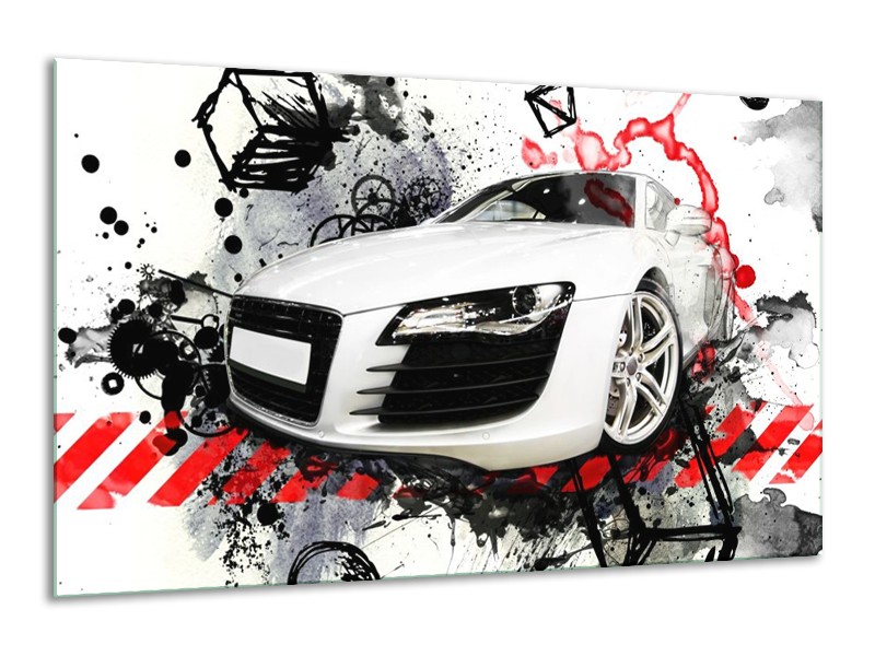 Glas schilderij Audi | Rood, Zwart, Wit | 120x70cm 1Luik