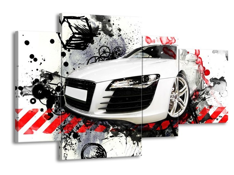Glas schilderij Audi | Rood, Zwart, Wit | 120x75cm 4Luik