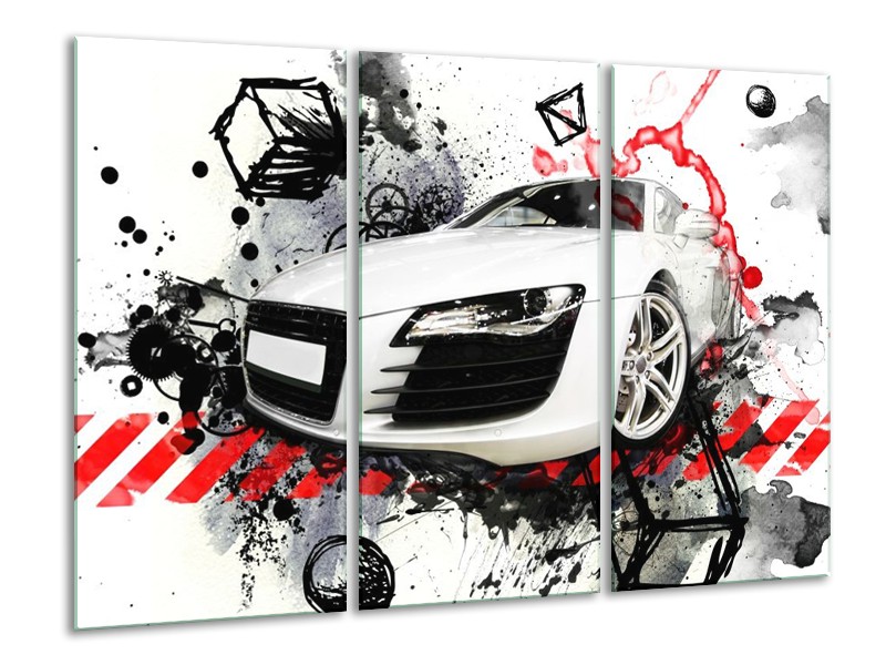 Canvas schilderij Audi | Rood, Zwart, Wit | 120x80cm 3Luik