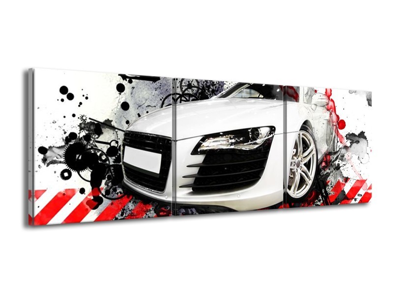 Glas schilderij Audi | Rood, Zwart, Wit | 150x50cm 3Luik