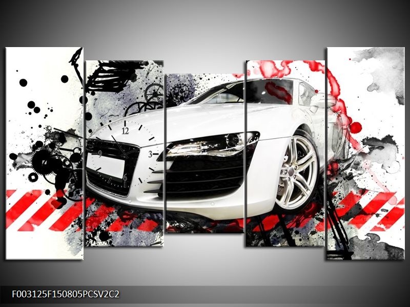 Klok schilderij Audi | Rood, Zwart, Wit | 150x80cm 5Luik