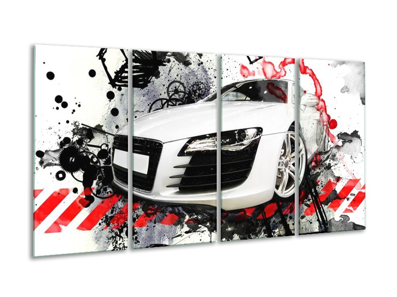 Glas schilderij Audi | Rood, Zwart, Wit | 160x80cm 4Luik