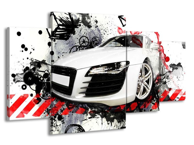 Glas schilderij Audi | Rood, Zwart, Wit | 160x90cm 4Luik